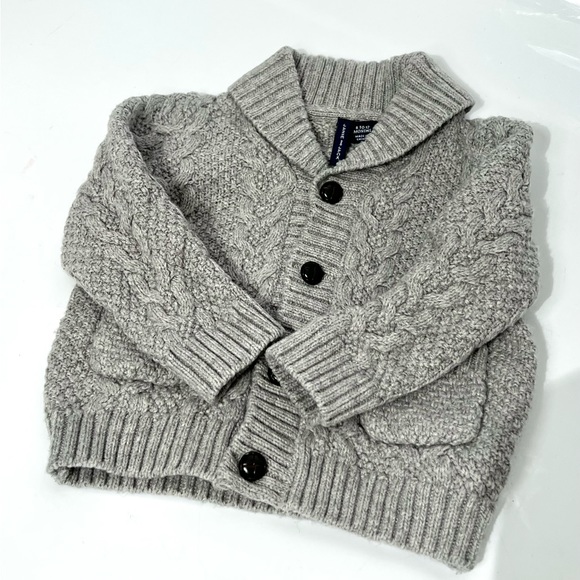 Janie and Jack Baby Cable Shaw Collar Knit Cardigan Gray Size 6-12 Mos - Picture 8 of 12